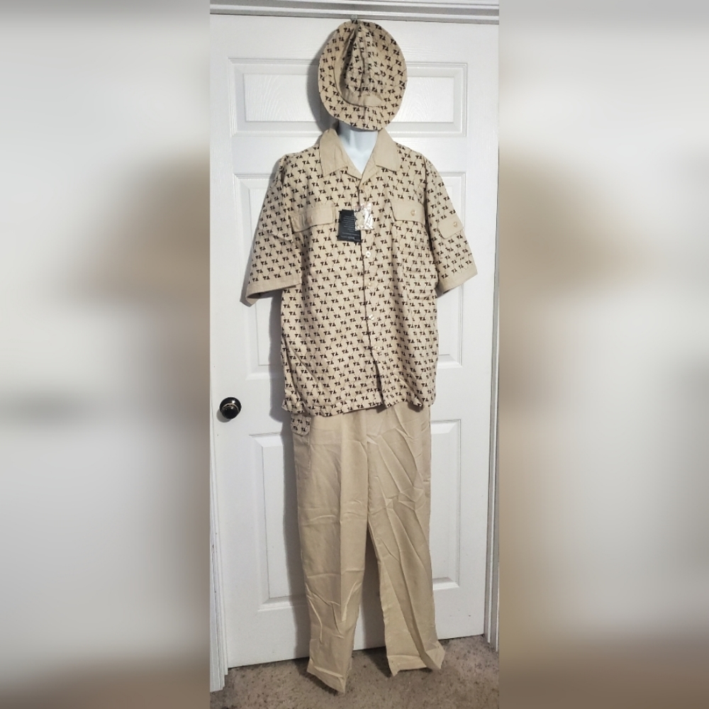 : Trust by Monobaik Vintage 3 Pc Outfit Button Up Shirt pants & hat Sz XL/38/34
